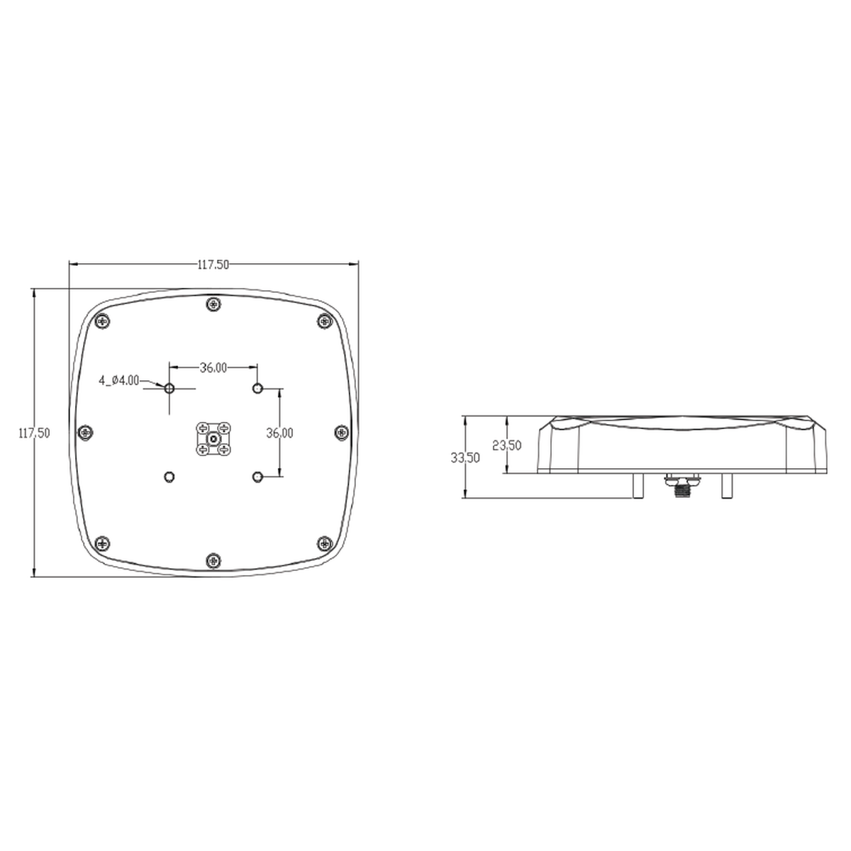 ATA802-BEN-A 外形図（117.5×117.5×23.5mm）