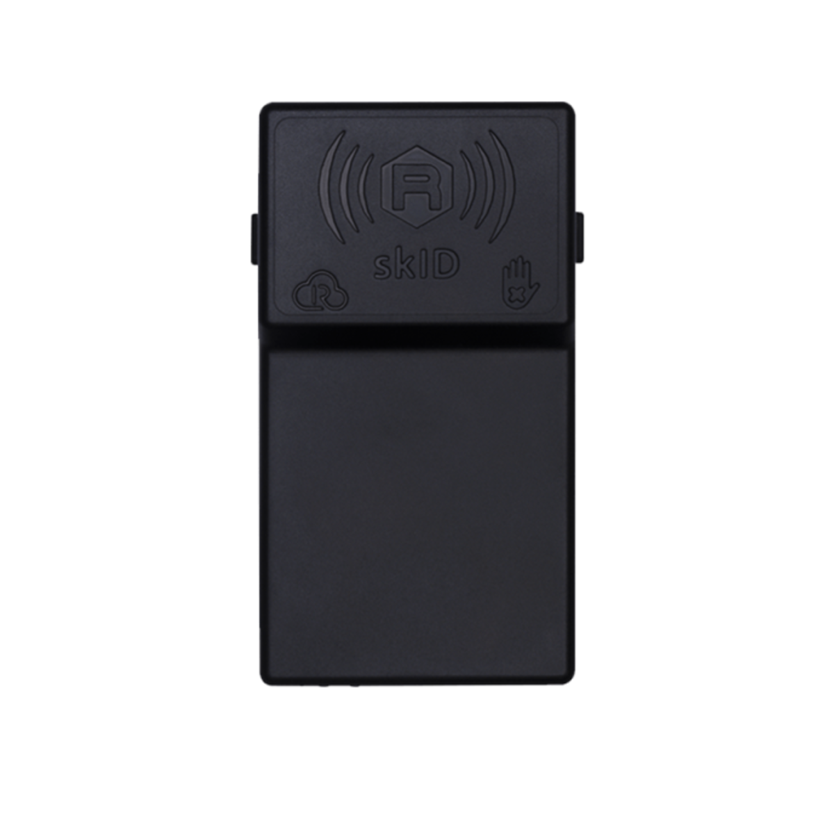 CAEN skID R1280I 上面・背面ビュー 内蔵円偏波アンテナと充電用USBポート